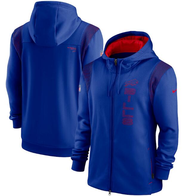 Men's Buffalo Bills 2021 Royal Sideline Team Performance Full-Zip Hoodie